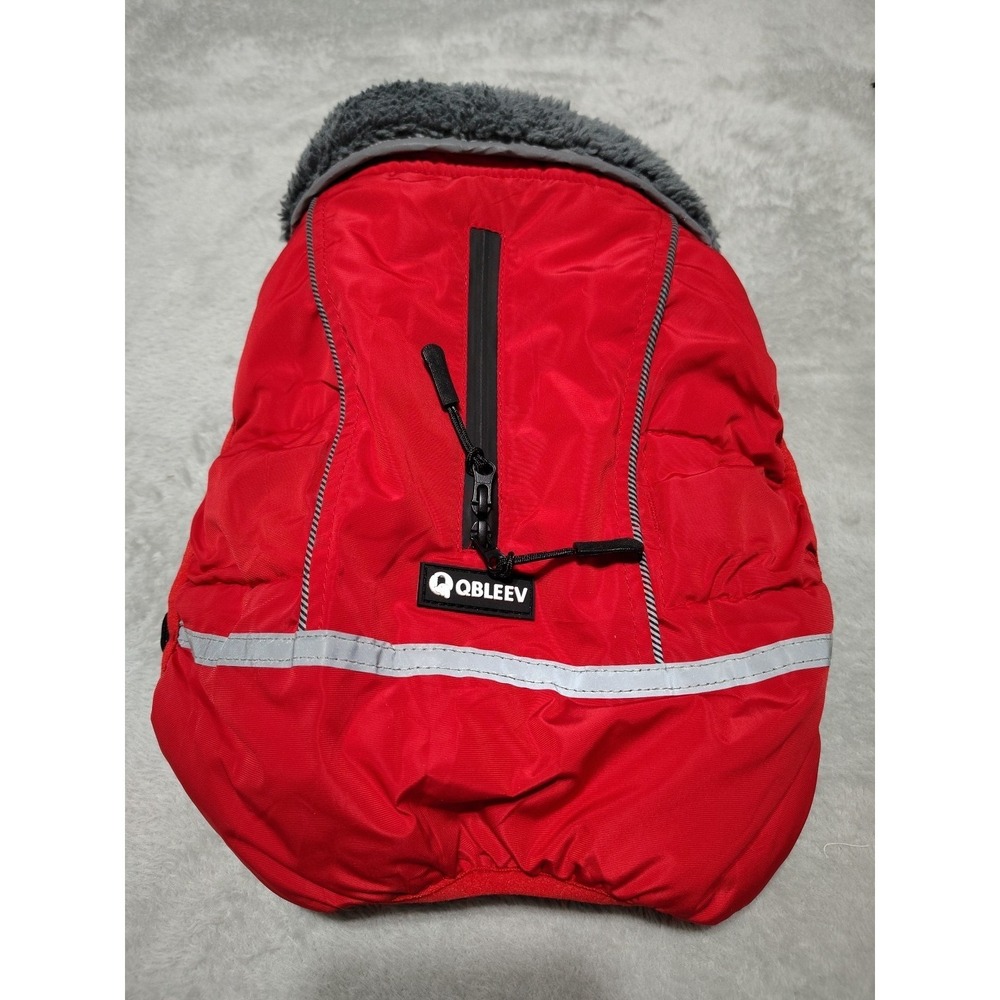 QBLEEV Dog Coat Small Red Reflective Fur Lined Warm‎ Adjustable Outdoor Walks